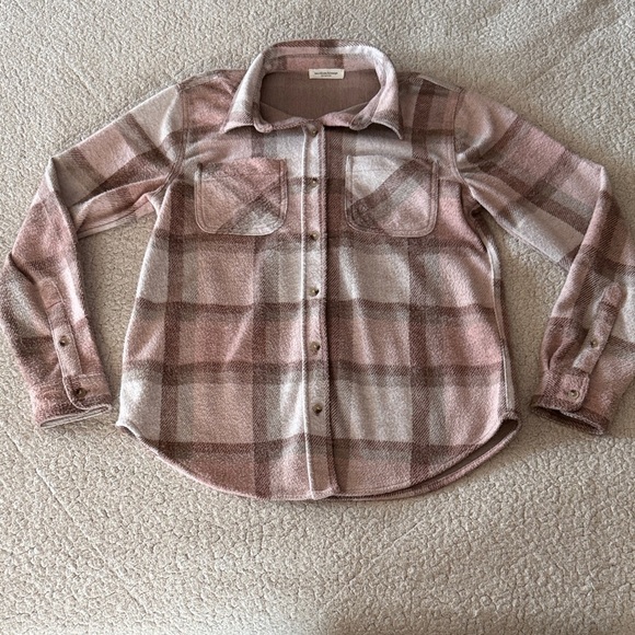 beachlunchlounge Tops - beachlunchlounge Plaid Button Down Shirt in Pink and Brown Small
